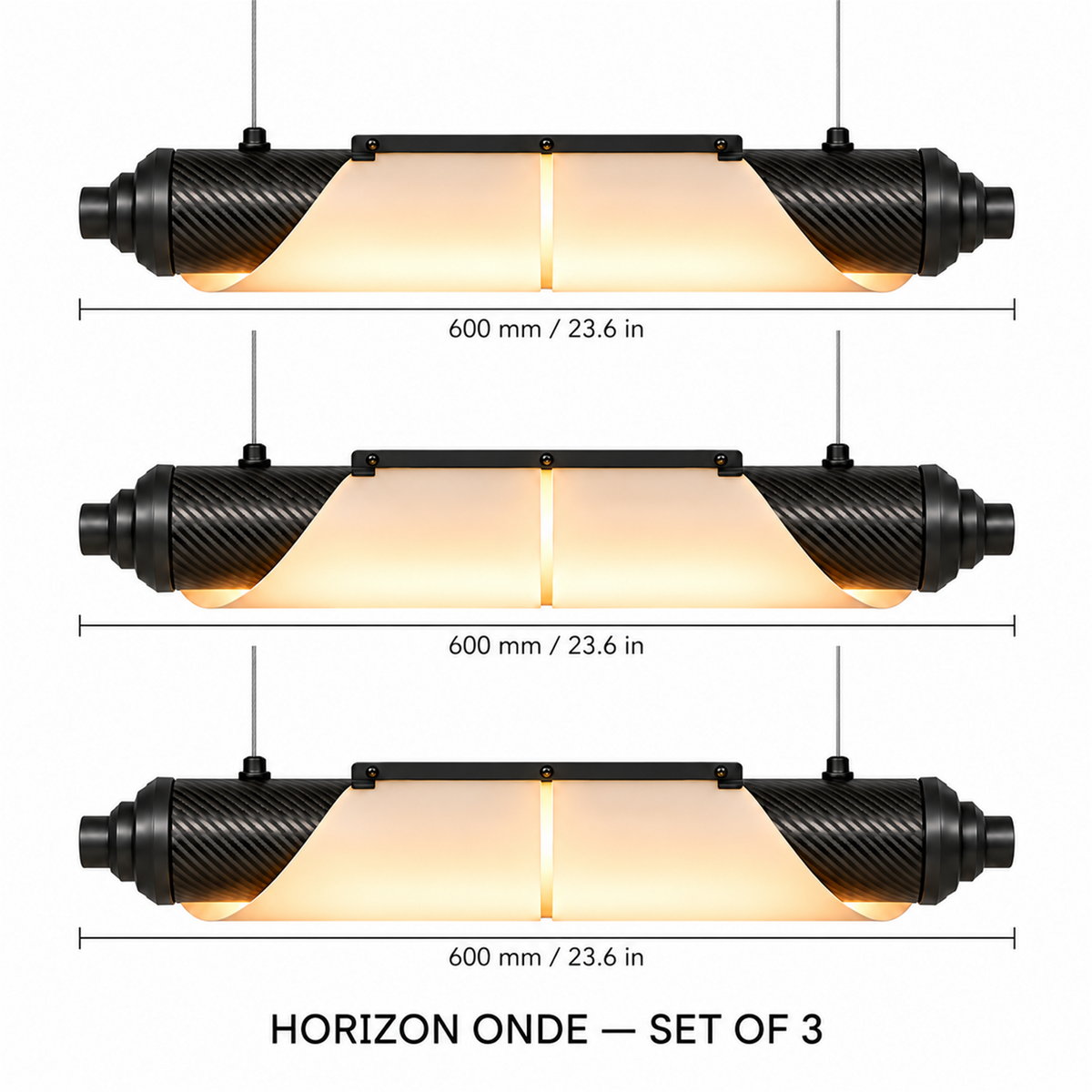 HORIZON ONDE — 600 mm — lot de 3 — suspension linéaire en carbone