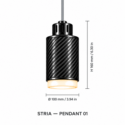 STRIA Pendant 01 — cotation du luminaire — diamètre 100 mm, hauteur 160 mm