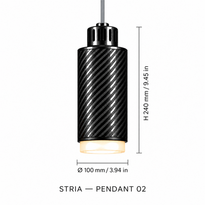 STRIA Pendant 02 — cotation du luminaire — diamètre 100 mm, hauteur 240 mm