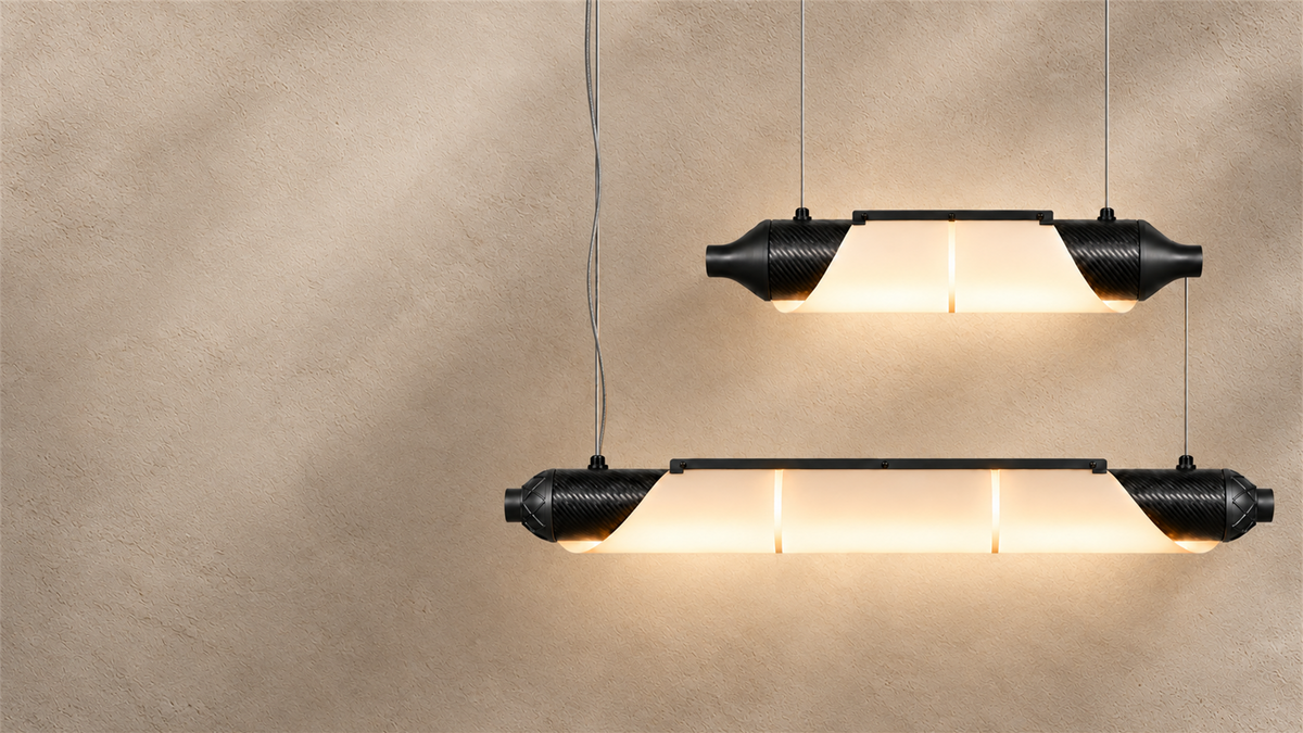 HORIZON carbon pendant lights with a warm glow
