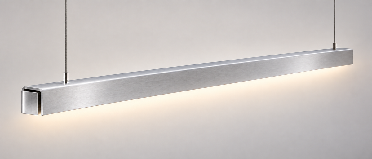 PLI brushed aluminium pendant — design rendering
